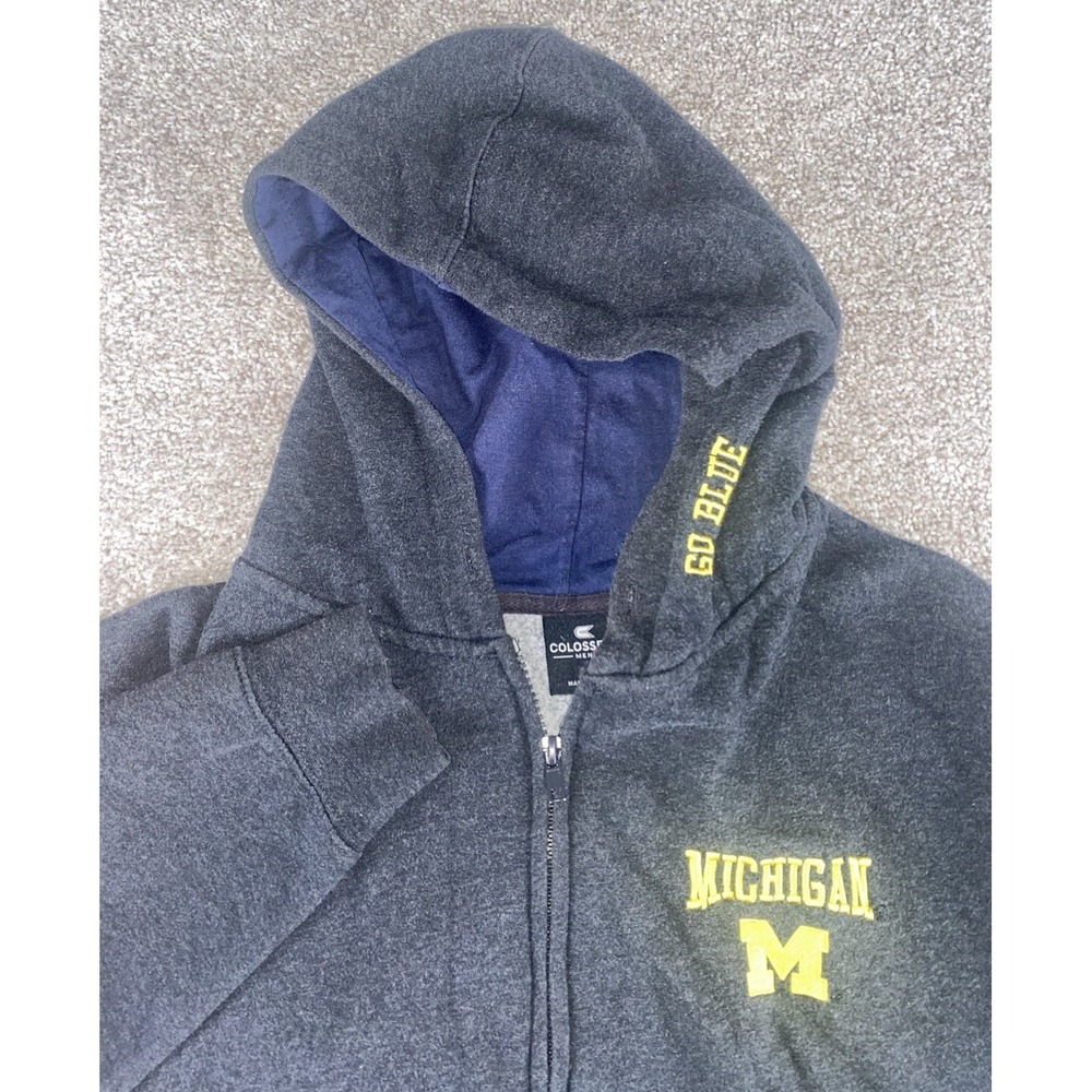 Colosseum Athletics Michigan Wolverines Gray‎ Fleece Hoodie Jacket Mens M NCAA